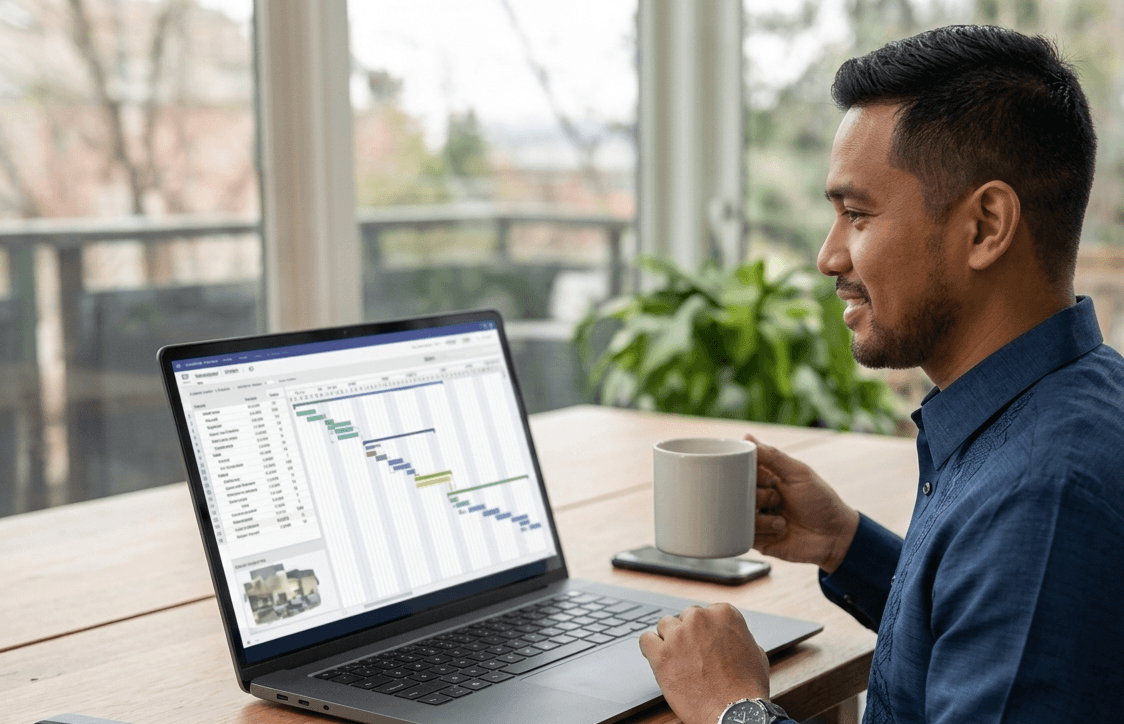Remote professional working with project management tools